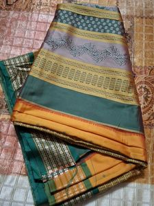 Elegant Yellow &amp; Green Saree art bomkai silk Sare