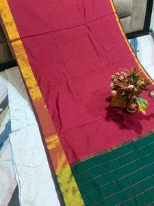 Elegant Maroon Saree with Golden Border