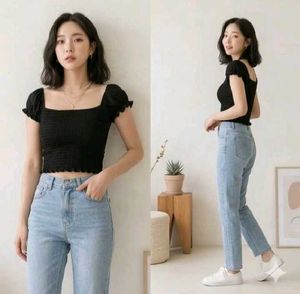 Black Smocked Crop Top