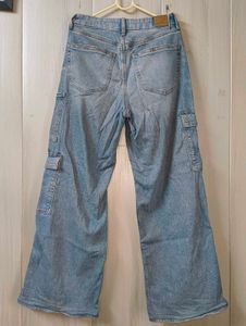 American Eagle Light Wash Wide Leg Cargo Jeans