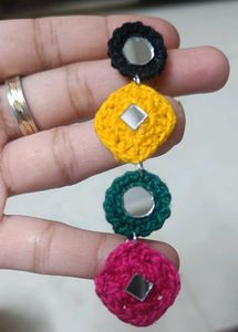 Boho Crochet Mirror Dangle Earrings(Navratri)