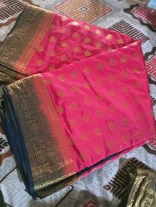 Elegant Pink Silk Saree with Brocade Border