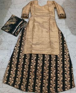 Elegant Gold & Black Embroidered Lehenga Choli