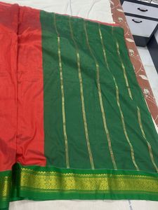 Elegant Silk Saree with zari border 💚 blouse