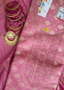 Elegant Pink Embroidered Unstitched Suit