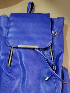 Blue Faux Leather Backpack