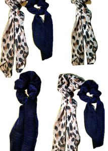 Leopard Print Scrunchies with Navy Bows Set