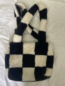 Fuzzy Checkered Shoulder Bag