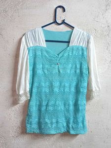 Stylish Blue & White Lace Top