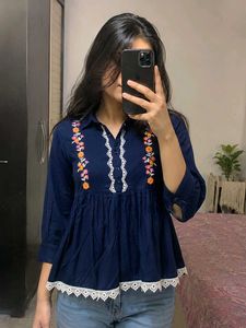 Navy Blue Embroidered Kurti
