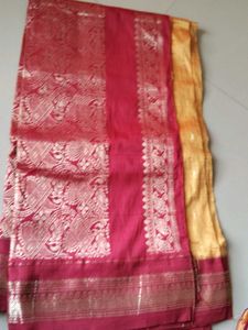 Elegant Red &amp; Gold Silk Saree with Blouse