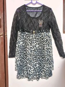 Women Black Short Dress / Long Top