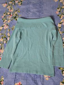 Light Blue Knit Off-the-Shoulder Sweater