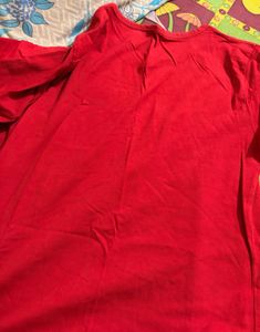 Red T-Shirt with Penguin Pocket Print