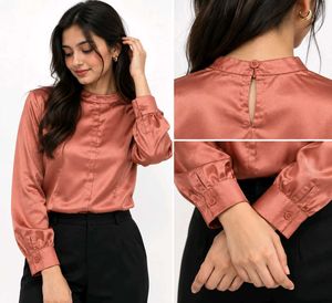 Dusty Rose Satin Full-Sleeve Top