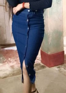 Classic Denim Button-Front Midi Skirt