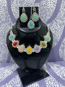 Stone Necklace and Earring Set with Mangti