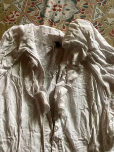 grab fast White Button-Up Shirt Lace Neck Detail