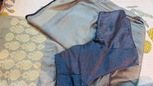 Elegant Grey Saree with Gold Border blouse