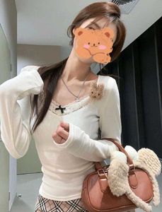 Cream Long Sleeve Lace Trim Top