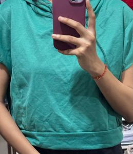 Teal Cropped Hoodie