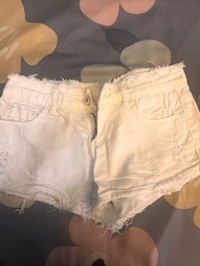White Distressed Denim Shorts