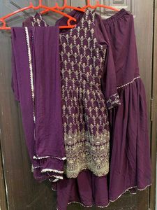 Embroidered Purple Kurta Set with Dupatta