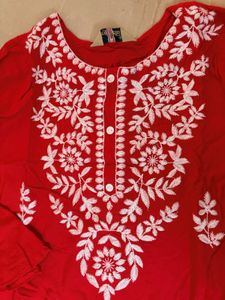 Red Chikankari Kurta