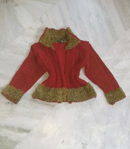 Red And Green Glittery Fur Cardigan