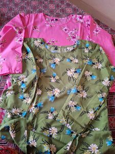 Pink and Green Floral Print top set off 2