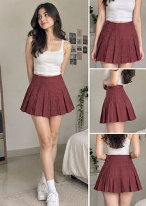 Maroon Pleated Mini Skirt