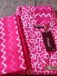 Pink Batik Duppata Nighty With Pocket