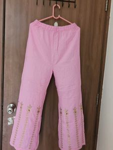 Pink Embroidered Palazzo Pants