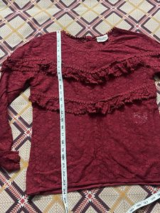 maroon Lace Ruffle Top