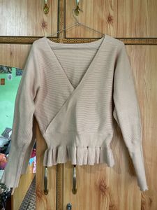 Soft Pink Ruffled Wrap Sweater