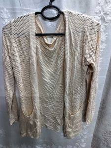 Beige Net Shrug Cardigan