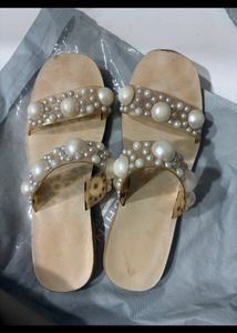 Westside Elegant Pearl Embellished Flat Sandals
