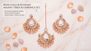 Rose Gold Kundan Maang Tikka & Earrings Set