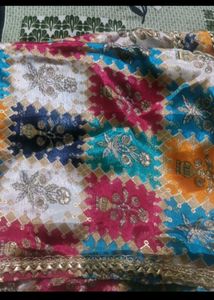 Vibrant Embroidered Dupatta with Lace Trim