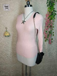 Pink Ribbed Long Sleeve Top