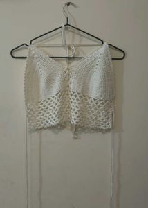 🤍 White Crochet Halter Crop Top | Boho