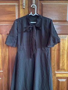 Elegant Black Bow Neck Dress