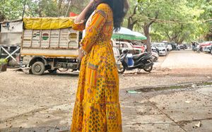 Boho Embroidered Mustard Dress