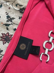 Chic Pink V-Neck Top with Metal Detail