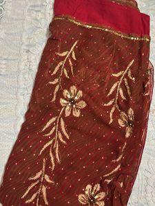 Red Floral Embroidered Saree
