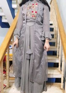 Elegant Gray Embroidered Skirt Set