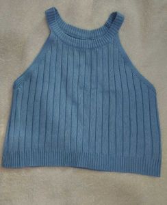 Baby Blue Ribbed Halter Crop Top