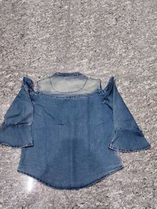 Denim Ruffled Button-Down Shirt