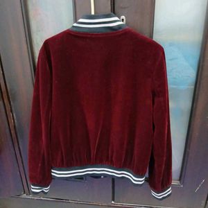 Burgundy Velvet Bomber Jacket