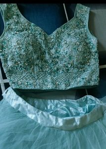 Beautiful Teal Embellished crop top lehenga